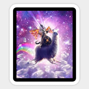 Lazer Warrior Space Cat Riding Llama Eating Pizza Sticker